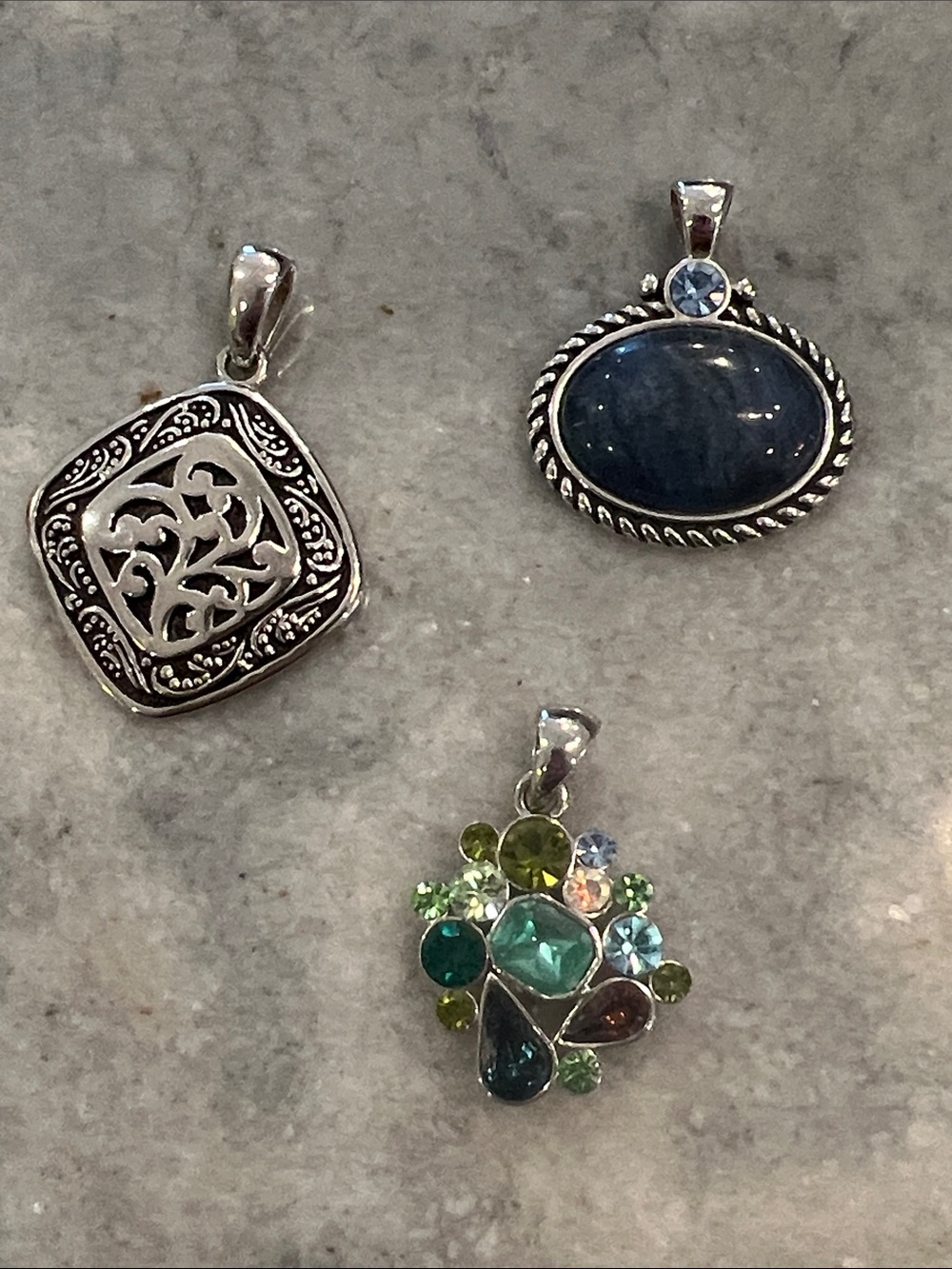 Lia Sophia Slide (Bundle or each)— Multi-Gem, Silver Pendant, Denim Oval